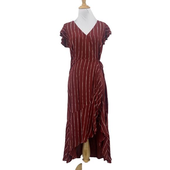 Abercrombie & Fitch Dress Womens SP Petite Crimson White Stripe High Low Wrap - Picture 1 of 15